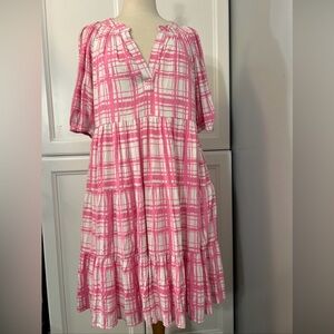 Crown  & Ivy Light Pink and Hot Pink Smocked Waist Tiered Dress Size (M- L )